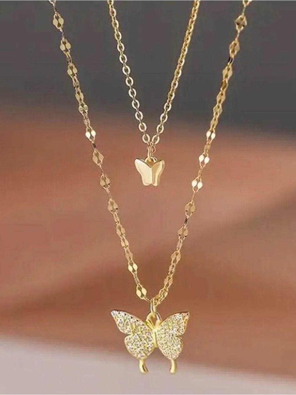 Elegant Double-Layer Gold Butterfly Necklace